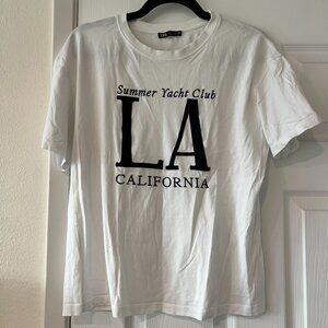 Zara Summer Yacht Club LA California Graphic Short Sleeve T-Shirt Size Small
